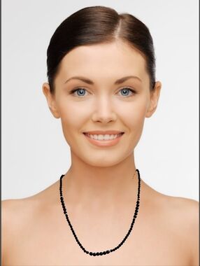 Robert Rose ~~ Faceted Black Spinel Glass Long Beaded Necklace